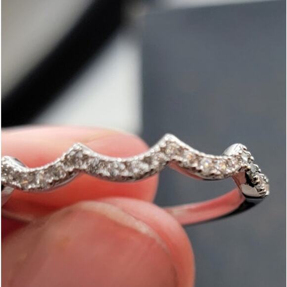 Rhodium Plated Chevron Band with Simulated Diamonds - Size 9 - Picture 2 of 5